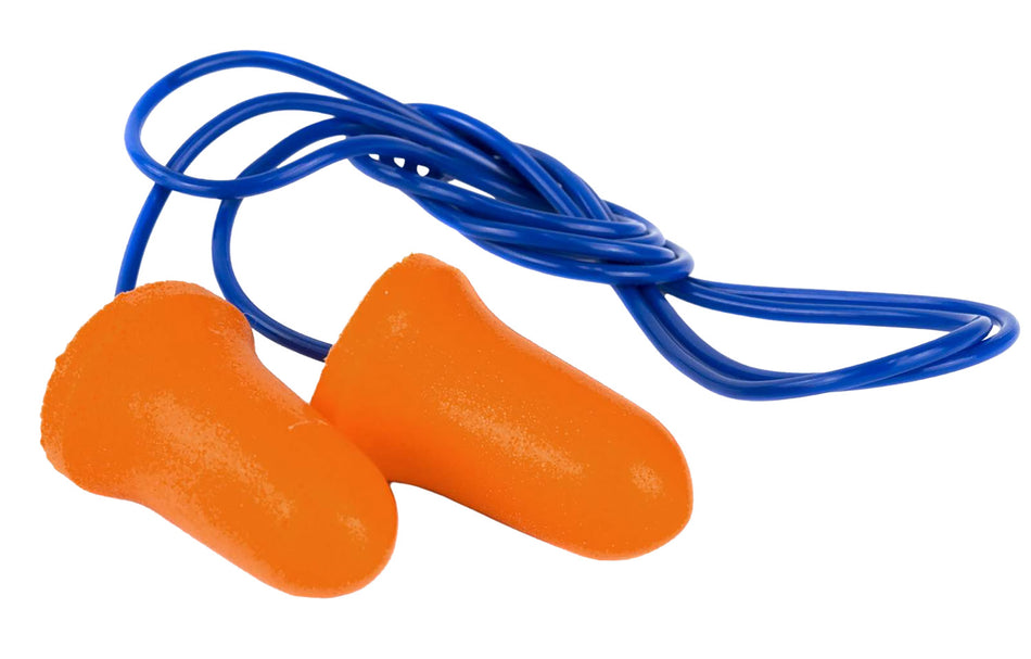 Walker's 32 dB Corded Foam Ear Plugs Orange Blue Cord Individually Packaged 50 Pair