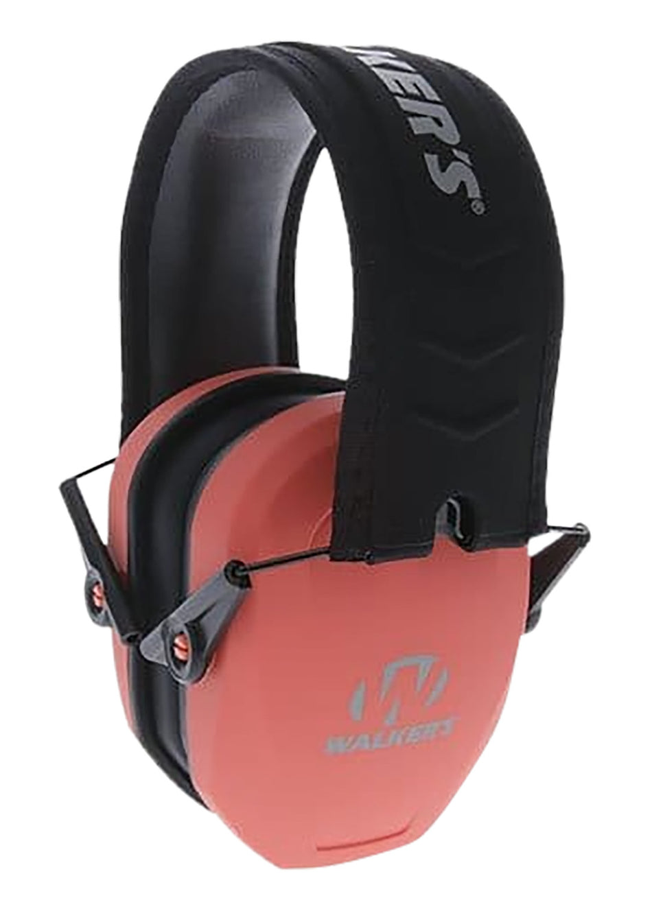 Walker's 27 dB Razor Slim Passive Hearing Muff Over the Head Coral/Black