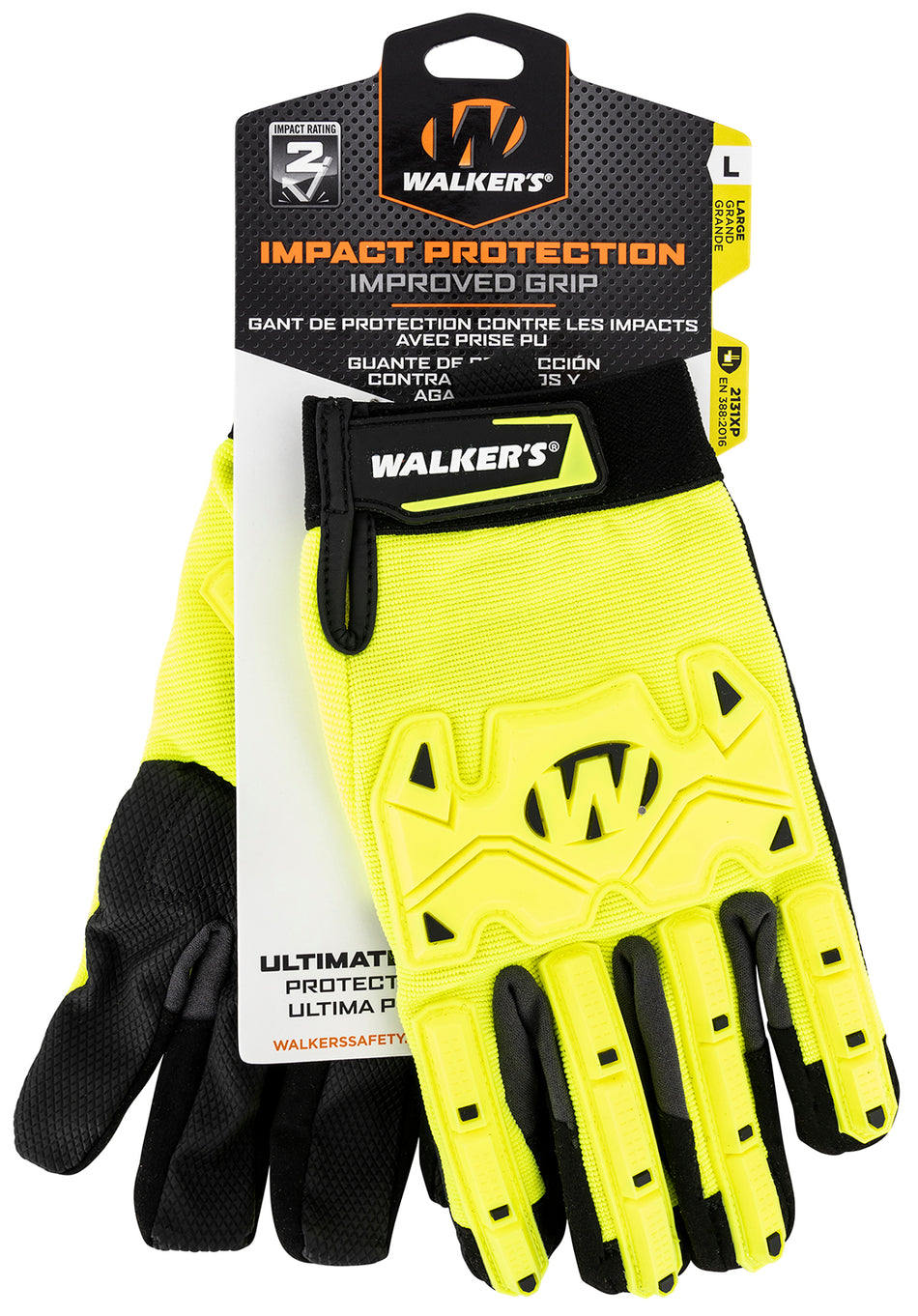 Walker's Impact Protection Synthetic Leather Gloves Large Black and Yellow Hook Loop Closure