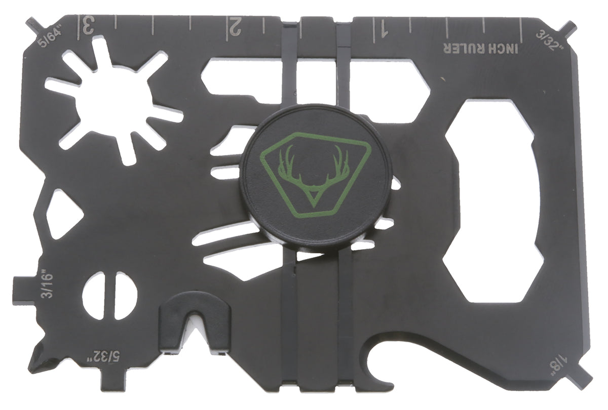HME 20-In-1 Archery Wallet Multi-Tool Black Fixed Metal Broadhead and Nock Wrench Box Cutter and Keychain Attachment