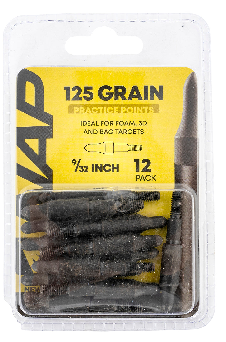 NAP 3D Practice Points Steel Field Tips 125 GR Black 12 Pack 9/32