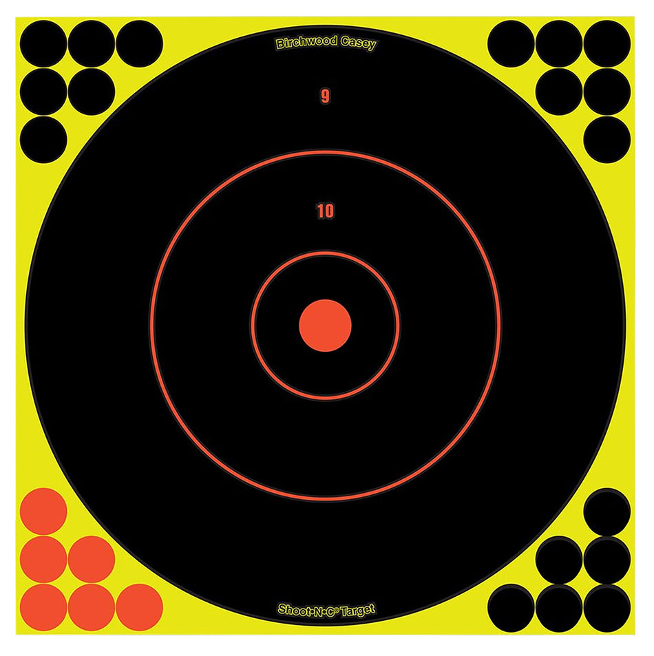 Birchwood Casey 34050 Shoot-N-C Reactive 12" Bullseye Self-Adhesive Paper Target Black/Yellow/Red 50 Pack Includes 360 Pasters