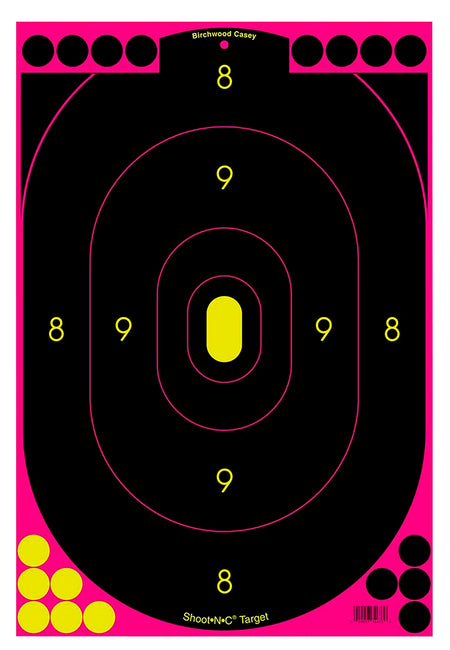 Birchwood Casey 34635 Shoot-N-C Reactive 12"x18" Oval Silhouette Self-Adhesive Paper Target Black/Pink 5 Pack Includes 90 Pasters