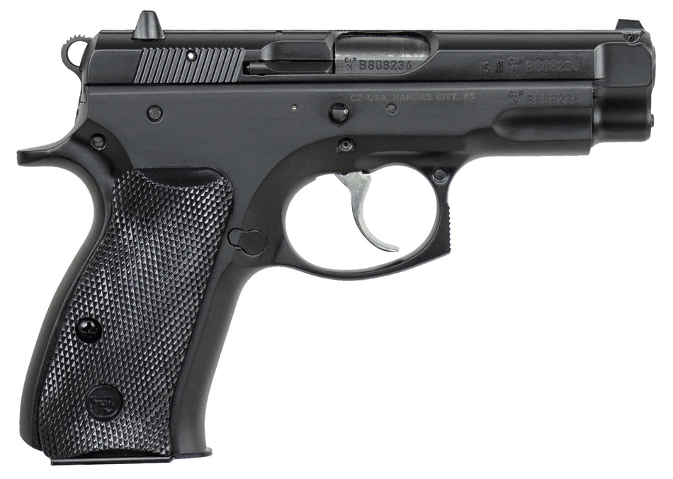 CZ-USA 91190 75 Compact 9mm Luger 15+1 3.75" Black Steel Barrel & Serrated Slide, Black Polycoat Steel Frame w/Beavertail, Black Plastic Grip, Right Hand