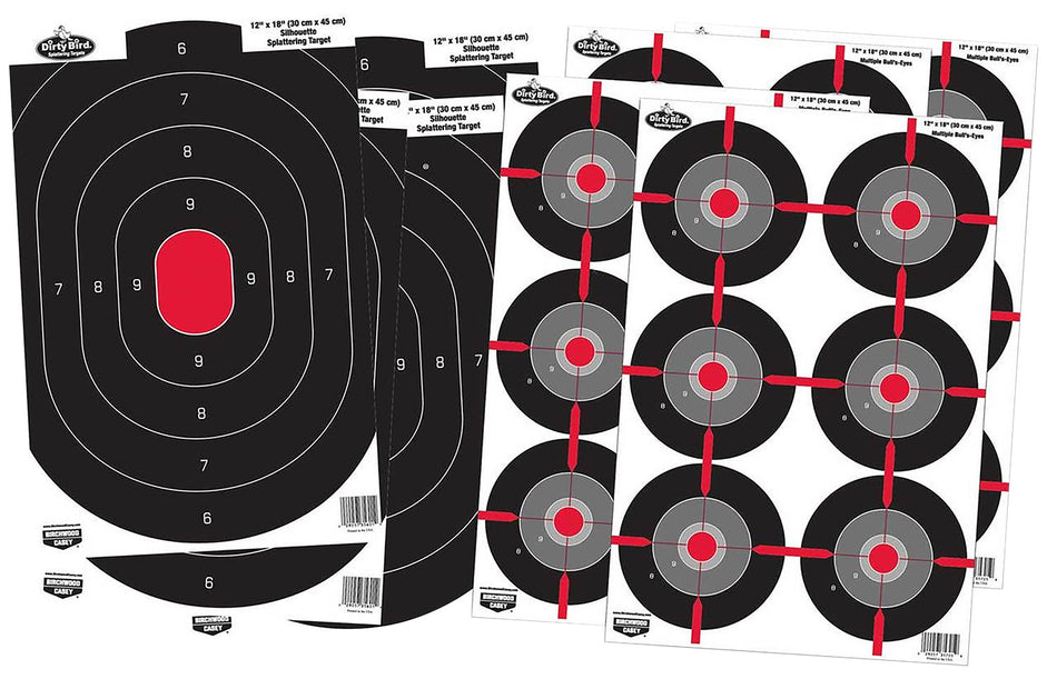 Birchwood Casey 35725 Dirty Bird Silhouette and Bullseye Combo Reactive Paper Target 12"x18" 8 Pack