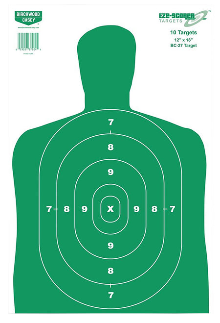 Birchwood Casey 37010 BC-27 EZE-Scorer Practical Silhouette Paper Target 12"x18" 100 Count