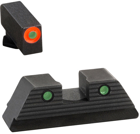 AmeriGlo GL816 ProGlo Trooper Glock Sight Set Green Tritium Orange Front - Green Tritium Black Outline Rear