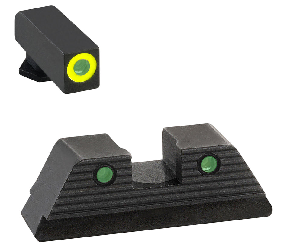 AmeriGlo GL819 ProGlo Trooper Glock Sight Set LumiGreen Outline Front with Green Tritium Black Outline Rear