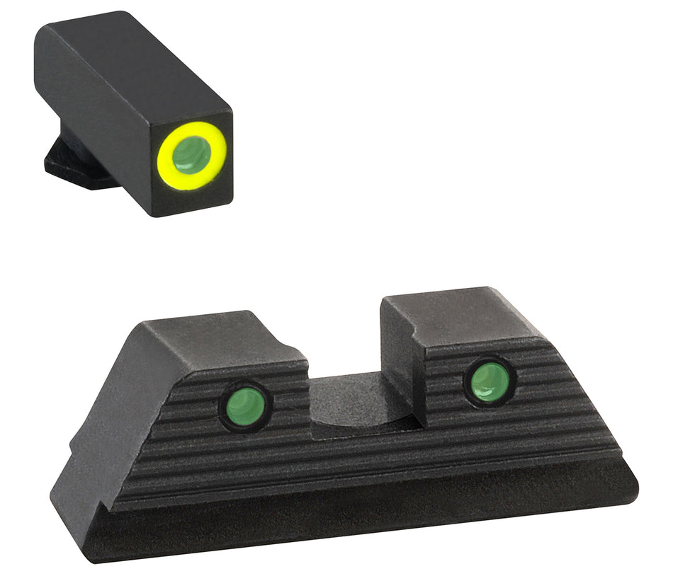 AmeriGlo GL820 ProGlo Trooper Glock Sight Set LumiGreen Outline Front with Green Tritium Black Rear Sight