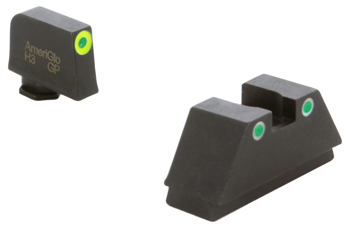 AmeriGlo GL333 Glock Suppressor-Height Sight Set Green Tritium LumiGreen Outline Front White Outline Rear