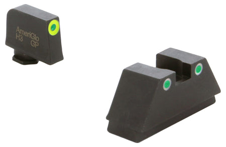 AmeriGlo GL333 Glock Suppressor-Height Sight Set Green Tritium LumiGreen Outline Front White Outline Rear