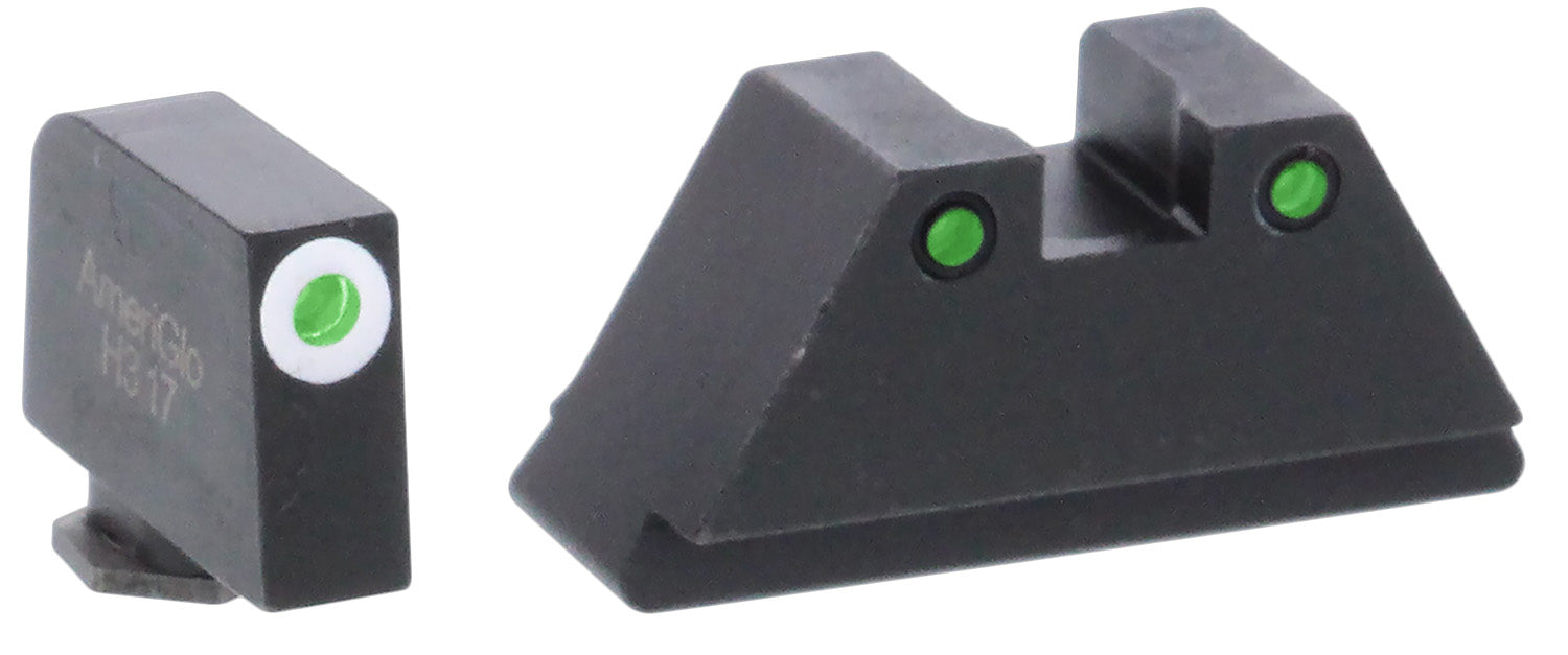 AmeriGlo GL152 Glock Suppressor-Height Sight Set Green Tritium White Front Sight Green Tritium Black Outline Rear