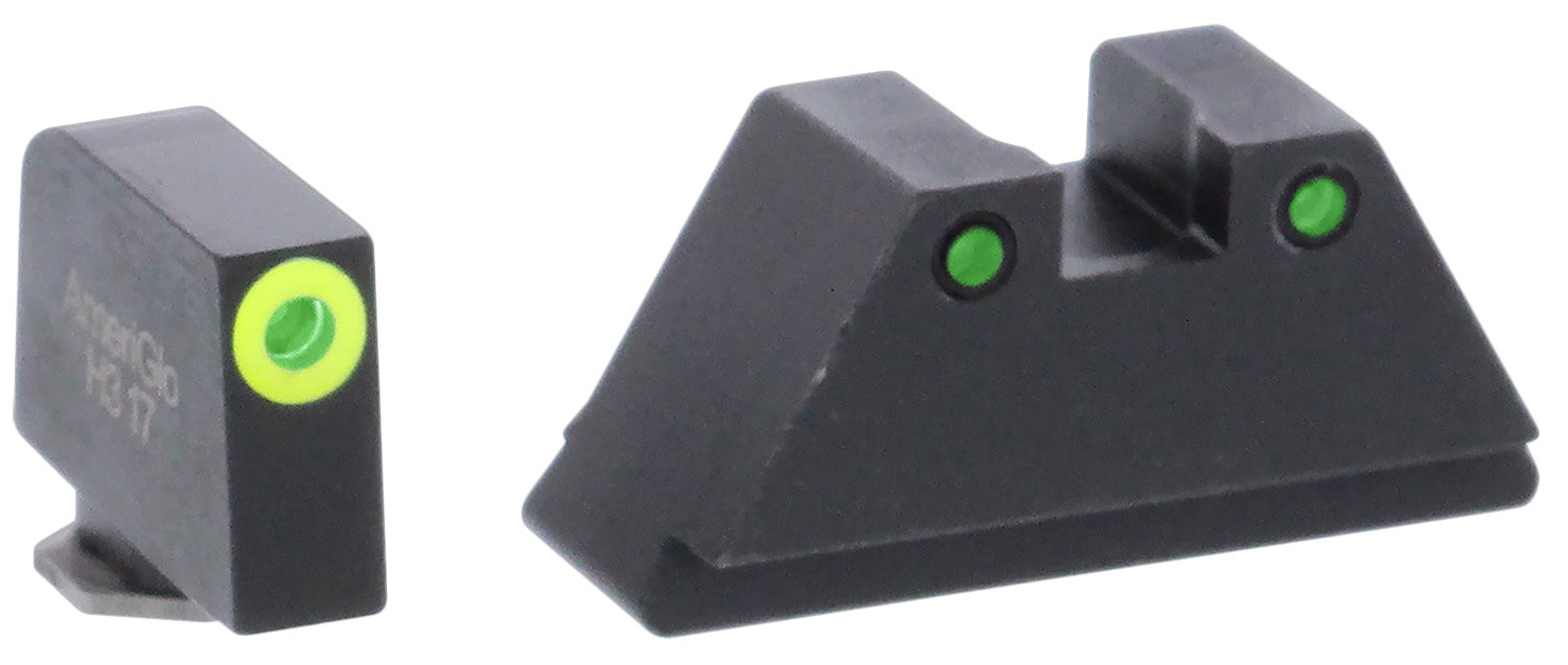 AmeriGlo GL252 Glock Optic Compatible XL Tall Tritium Sight Set - LumiGreen Outline Front / Black Outline Rear
