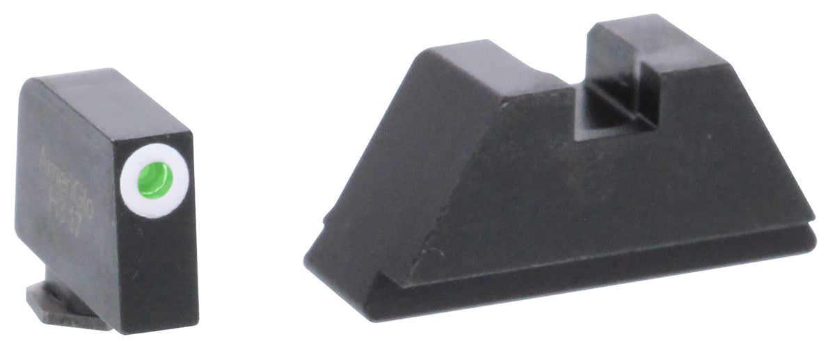 AmeriGlo GL411 Glock Optic Compatible XL Tall Sight Set - Green Tritium White Outline Front / Flat Black Rear Sight