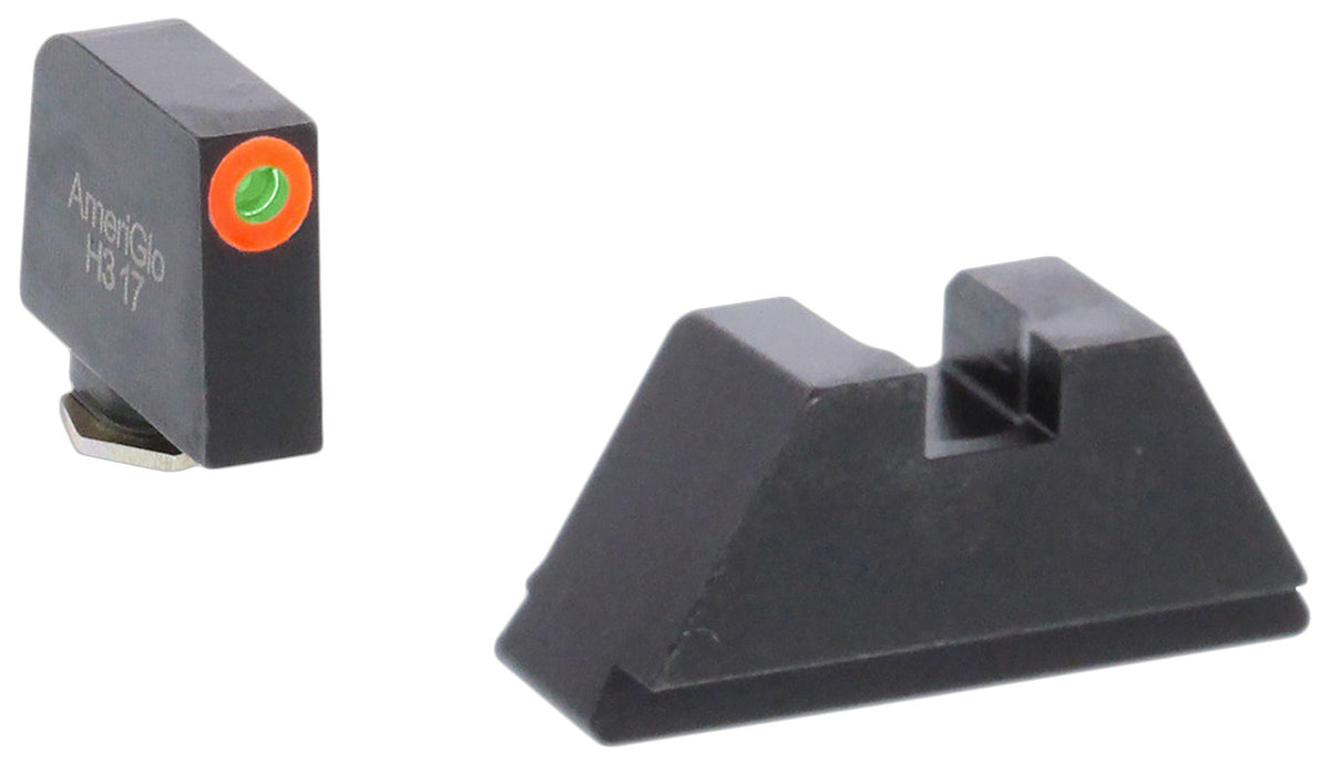 AmeriGlo GL511 Glock Optic Compatible XL Tall Sight Set - Green Tritium Orange Outline Front / Flat Black Rear Sight