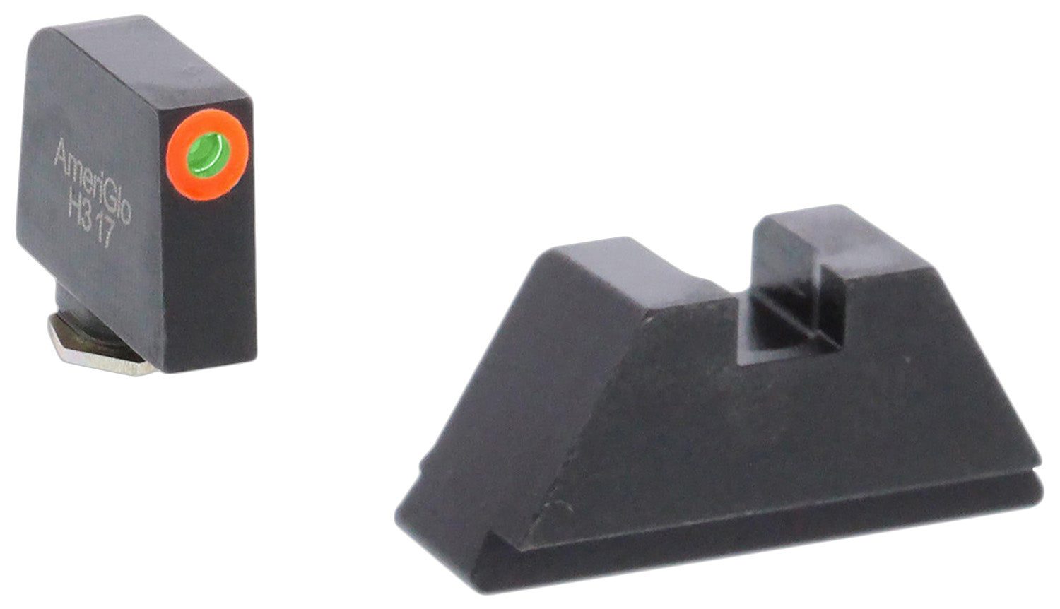 AmeriGlo GL511 Glock Optic Compatible XL Tall Sight Set - Green Tritium Orange Outline Front / Flat Black Rear Sight