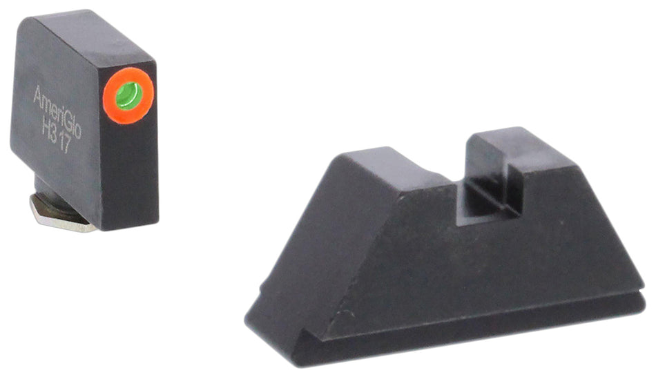 AmeriGlo GL511 Glock Optic Compatible XL Tall Sight Set - Green Tritium Orange Outline Front / Flat Black Rear Sight