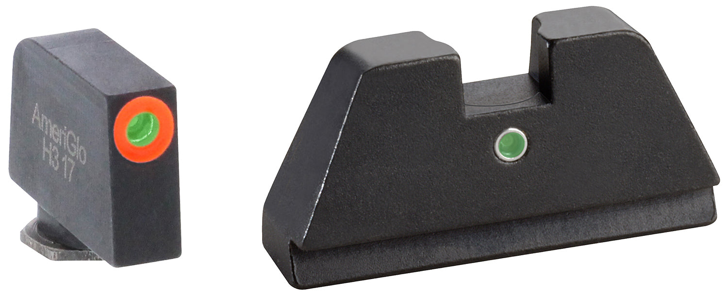 AmeriGlo GL291 Glock Optic Compatible XL Tall Sight Set - Orange Outline Front / Green Tritium I-Dot Rear Sight