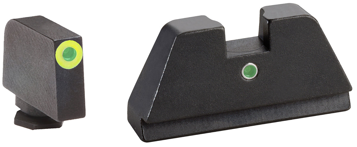 AmeriGlo GL391 Glock Optic Compatible XL Tall Sight Set - LumiGreen Outline Front / Green Tritium I-Dot Rear Sight