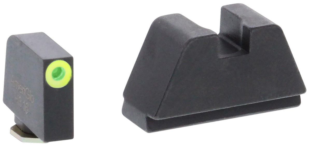 AmeriGlo GL681 Glock Optic Compatible 2XL Tall Sight Set - Green Tritium LumiGreen Outline Front / Flat Black Rear Sight