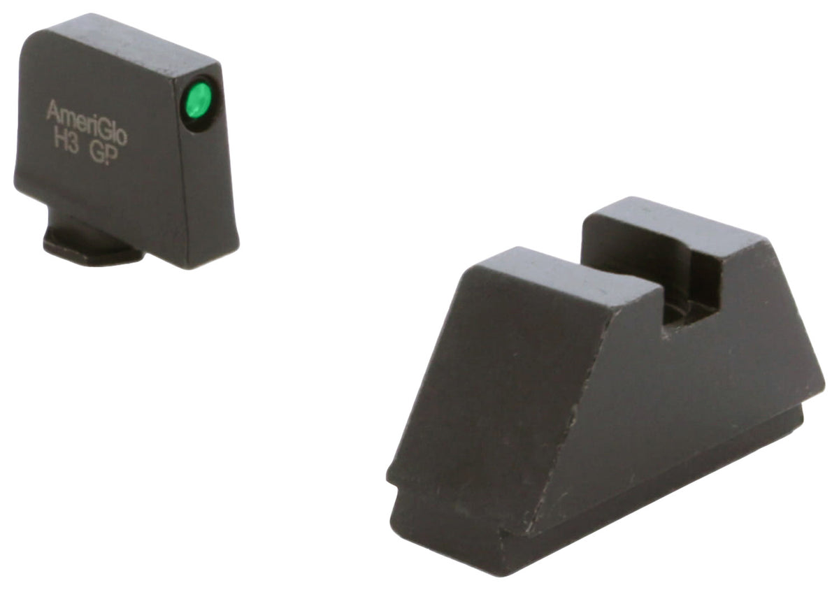 AmeriGlo GL810 Glock Optic Compatible 2XL Tall Sight Set - Green Tritium Black Outline Front / Flat Black Rear Sight
