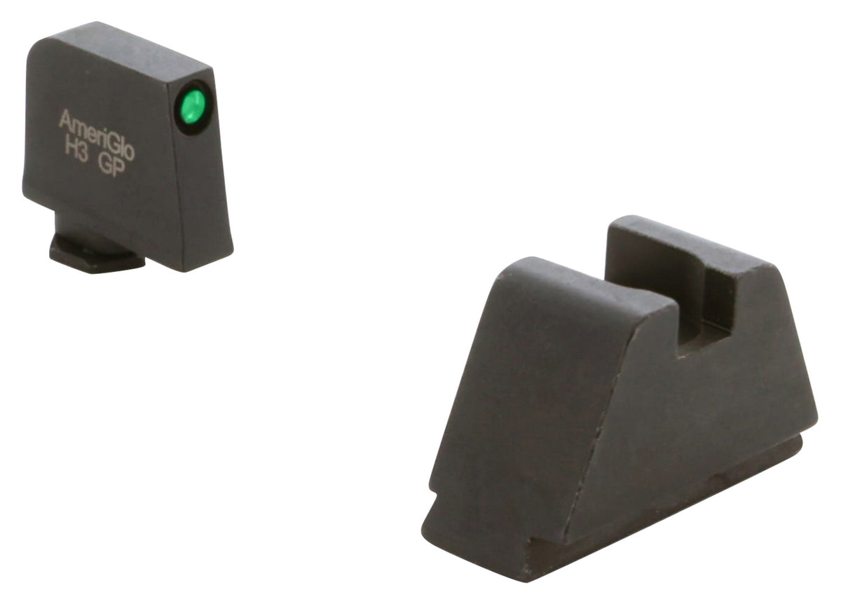 AmeriGlo GL811 Glock Optic Compatible 3XL Tall Sight Set - Green Tritium Black Outline Front / Flat Black Rear Sight