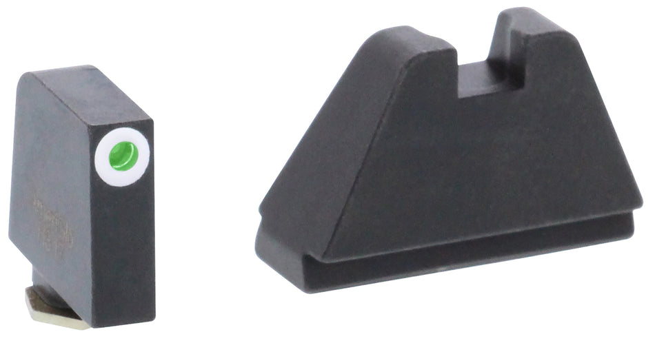 AmeriGlo GL482 Glock Optic Compatible 5XL Tall Sight Set - Green Tritium White Outline Front / Flat Black Rear Sight