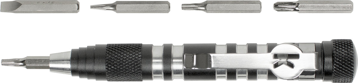 Kershaw TX Tool Silver/Gray Aluminum Handle Knife Adjustment Screwdriver 5 Key Bits Magnetic Driver & Pocket Clip