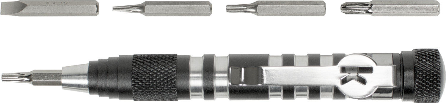 Kershaw TX Tool Silver/Gray Aluminum Handle Knife Adjustment Screwdriver 5 Key Bits Magnetic Driver & Pocket Clip