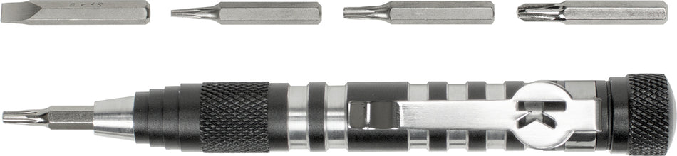 Kershaw TX Tool Silver/Gray Aluminum Handle Knife Adjustment Screwdriver 5 Key Bits Magnetic Driver & Pocket Clip
