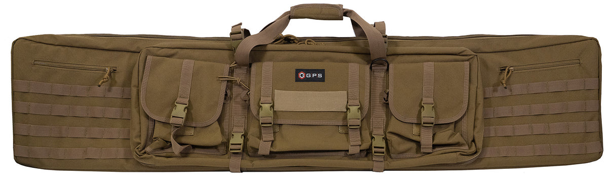 GPS Bags DRC55FDE Double Rifle Case FDE with 2 Padded Pistol Sleeves, MOLLE Webbing & Lockable Zippers
