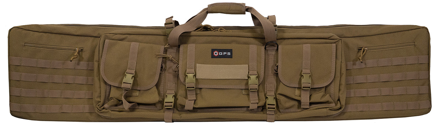 GPS Bags DRC55FDE Double Rifle Case FDE with 2 Padded Pistol Sleeves, MOLLE Webbing & Lockable Zippers