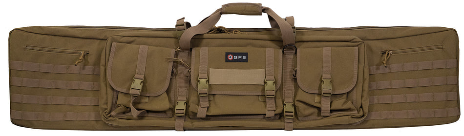 GPS Bags DRC55FDE Double Rifle Case FDE with 2 Padded Pistol Sleeves, MOLLE Webbing & Lockable Zippers