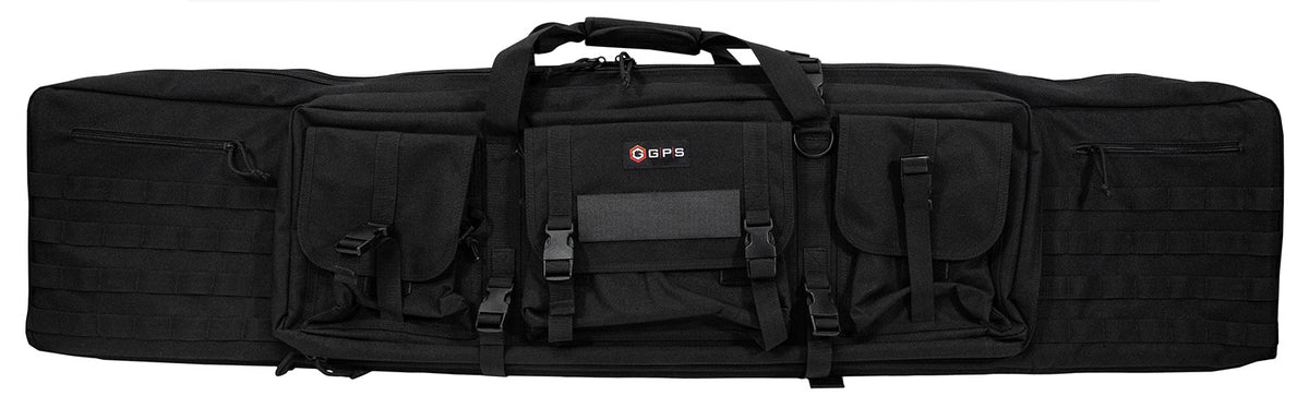 GPS Bags DRC55 Double Rifle Case Black with 2 Padded Pistol Sleeves, Lockable Zippers & MOLLE Webbing