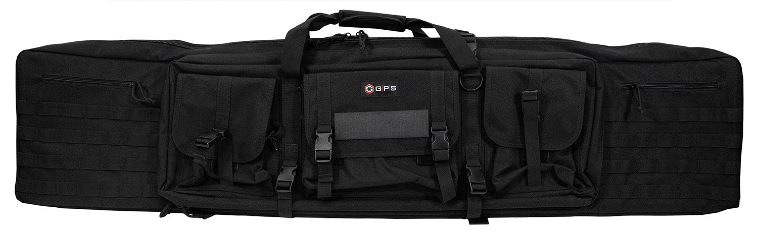 GPS Bags DRC55 Double Rifle Case Black with 2 Padded Pistol Sleeves, Lockable Zippers & MOLLE Webbing
