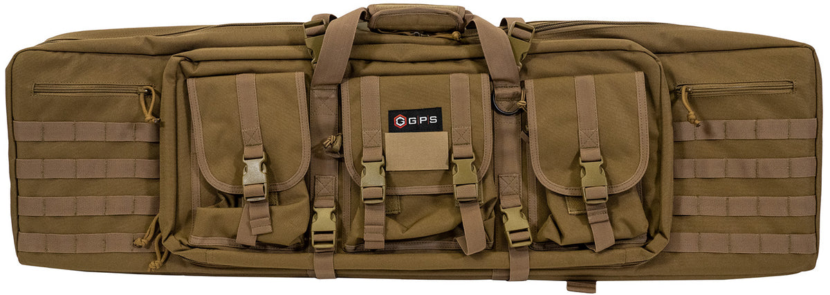 GPS Bags DRC42FDE Double Rifle Case FDE 42" with 2 Padded Pistol Sleeves, MOLLE Webbing & Lockable Zippers
