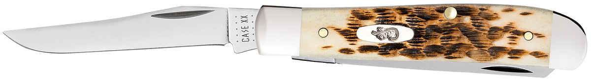 Case 00013 Amber Bone Mini Trapper Folding Pocket Knife 2.70"/2.75" Clip Point/Spey Blades Tru-Sharp SS, Jigged Bone Handle