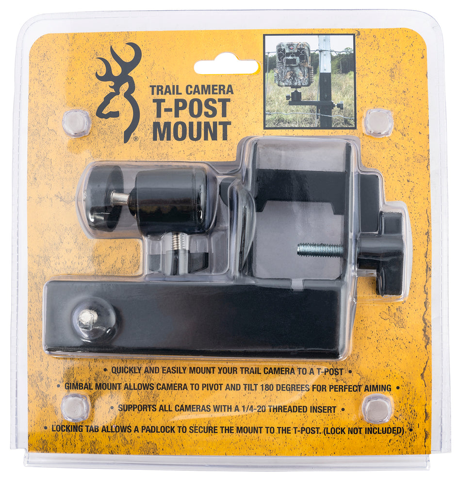 Browning CTM Black Steel T-Post Mount for Trail Cameras Adjustable Gimbal