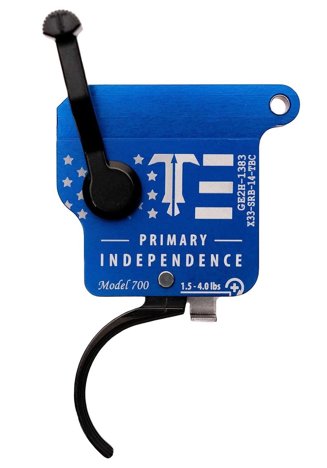 Remington 700 Primary Independence Single-Stage Curved Trigger by TriggerTech, 1.50-4 lbs, Red & Blue w/ White Engraving