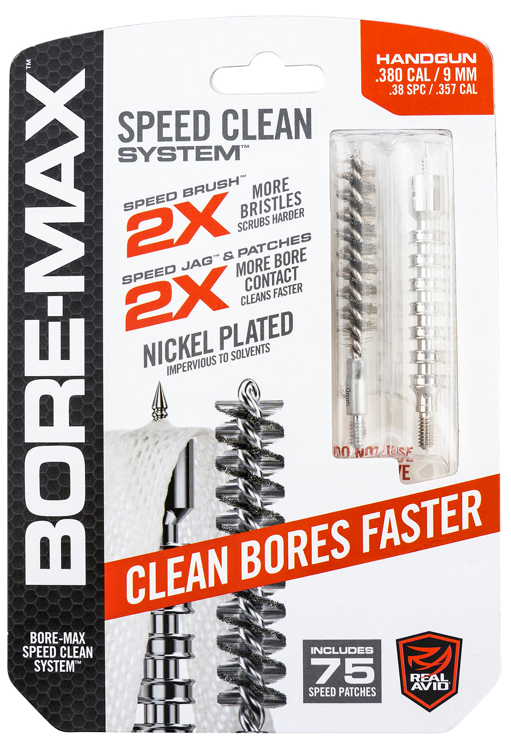Real Avid AVBMSET9MM 9mm Pistol Bore-Max Speed Clean Upgrade Set Nickel-Plated Bristles