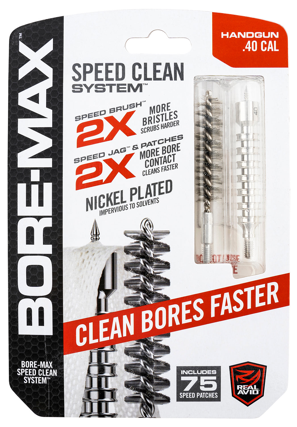 Real Avid AVBMSET40 40 Cal Pistol Bore-Max Speed Clean Upgrade Set with Patches