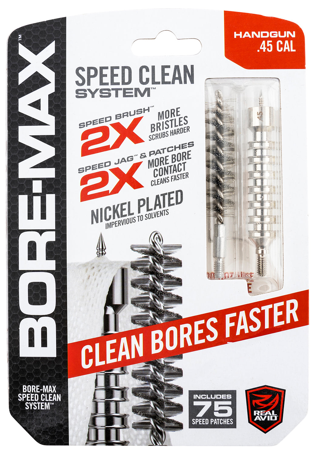 Real Avid AVBMSET45 45 Cal Pistol Bore-Max Speed Clean Upgrade Set with Patches