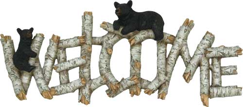 Rivers Edge Bear on Birch Welcome Wall Plaque