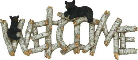 Rivers Edge Bear on Birch Welcome Wall Plaque