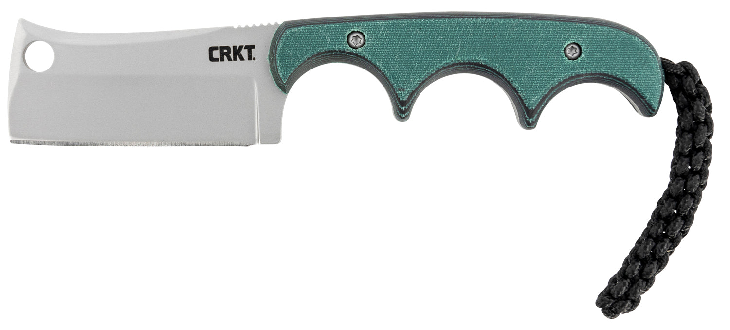 CRKT Minimalist Cleaver Fixed Neck Knife 2.13" 5Cr15MoV Stainless Blade Green Resin Fiber Handle Includes Lanyard and Sheath