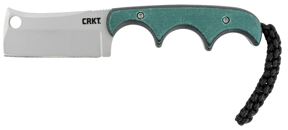 CRKT Minimalist Cleaver Fixed Neck Knife 2.13" 5Cr15MoV Stainless Blade Green Resin Fiber Handle Includes Lanyard and Sheath
