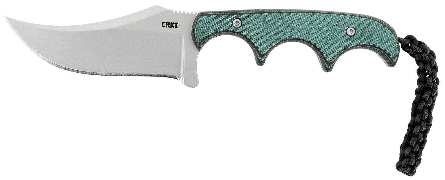 CRKT Minimalist Persian Fixed Neck Knife 2.76" 8Cr13MoV Bead Blasted Recurve Blade Green Resin Fiber Handle with Sheath