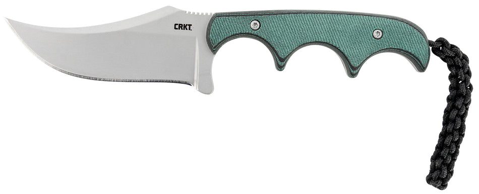 CRKT Minimalist Persian Fixed Neck Knife 2.76" 8Cr13MoV Bead Blasted Recurve Blade Green Resin Fiber Handle with Sheath