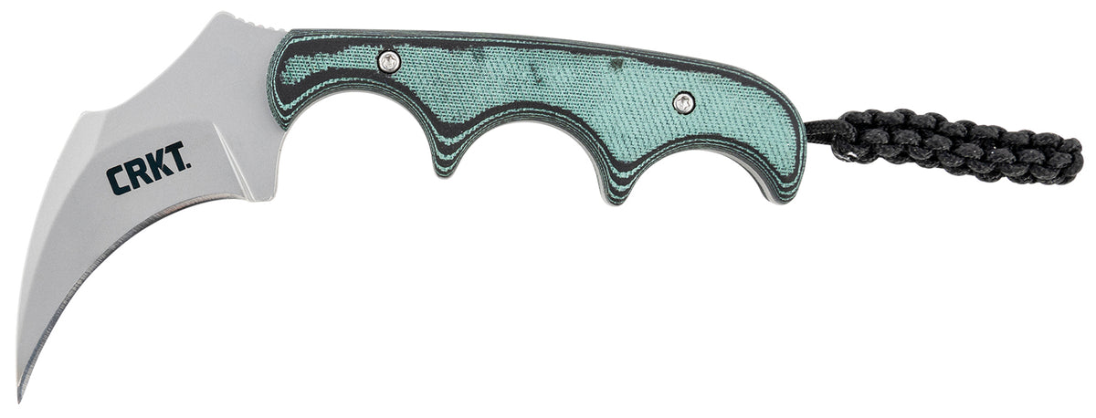 CRKT Keramin Fixed Neck Knife 2.31" 5Cr15MoV Bead Blasted Stainless Blade Green Resin Infused Fiber Handle with Sheath
