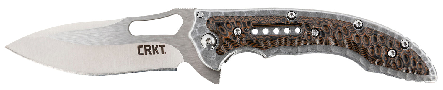 CRKT Fossil Compact Folding Pocket Knife 3.41" 8Cr13MoV Satin Drop Point Blade Brown G10 Stainless Steel Handle Pocket Clip